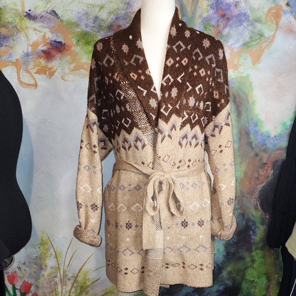 Lucky Brand Brown and Beige Ombre Tie Cardigan